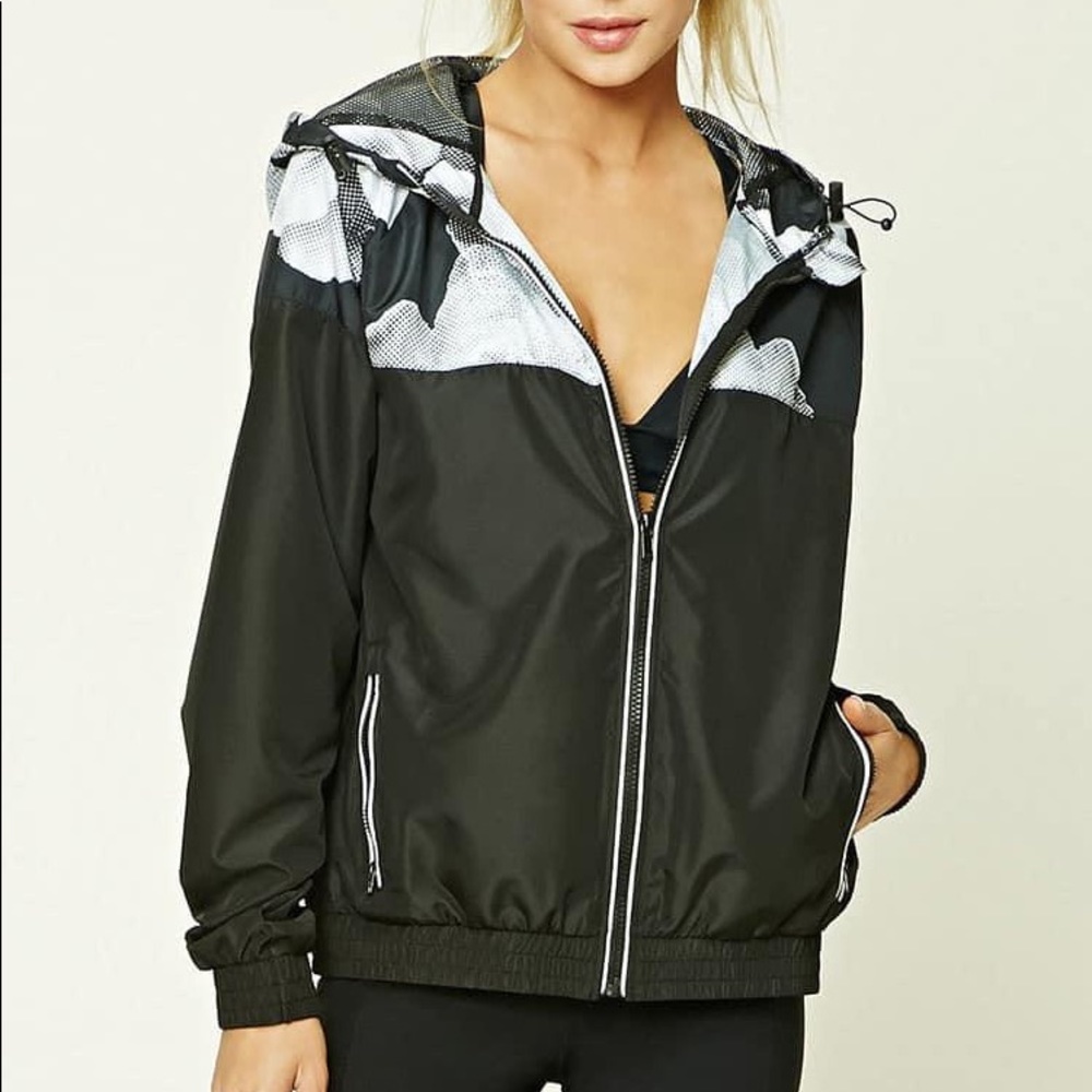 Floral Black F21 Zipped Windbreaker
